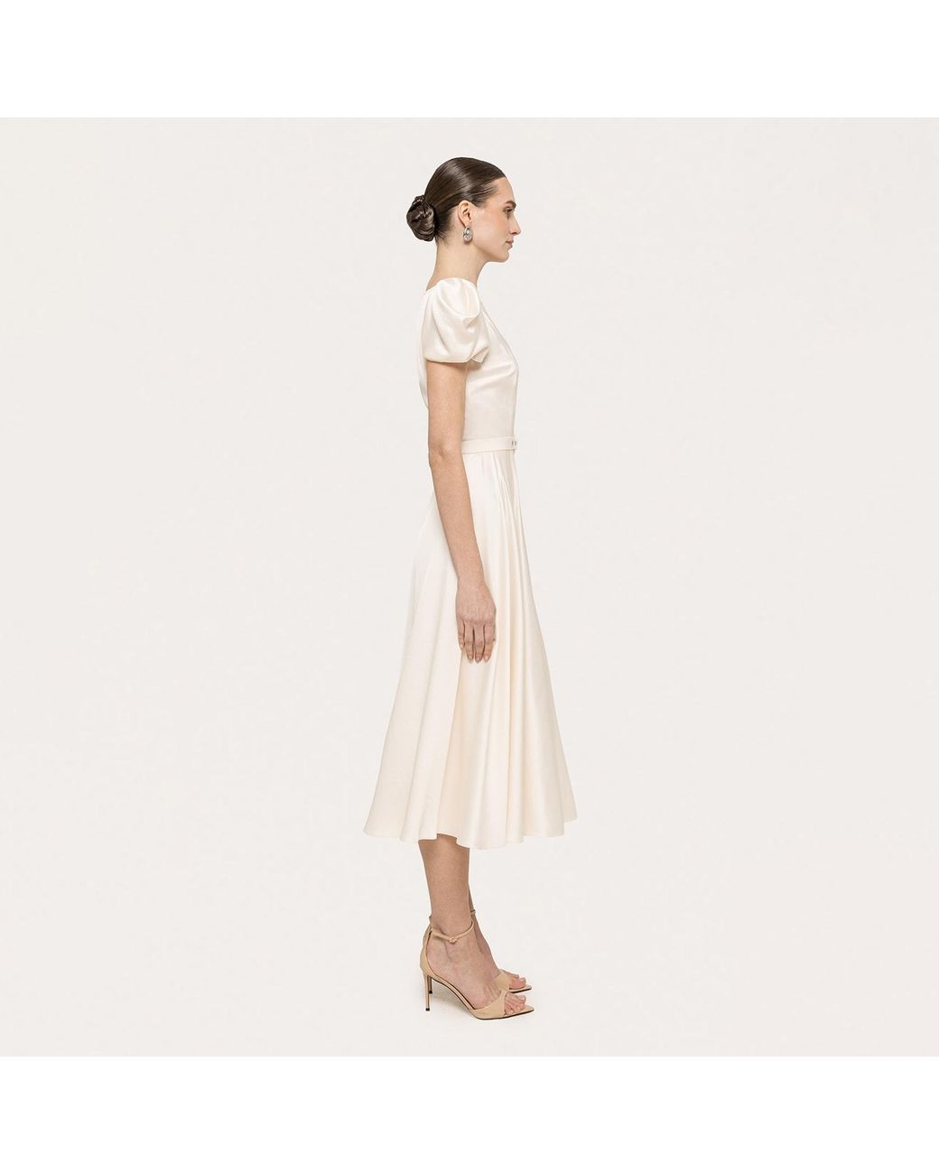 Nissa Natural Neutrals Belted Viscose Midi Dress Cream