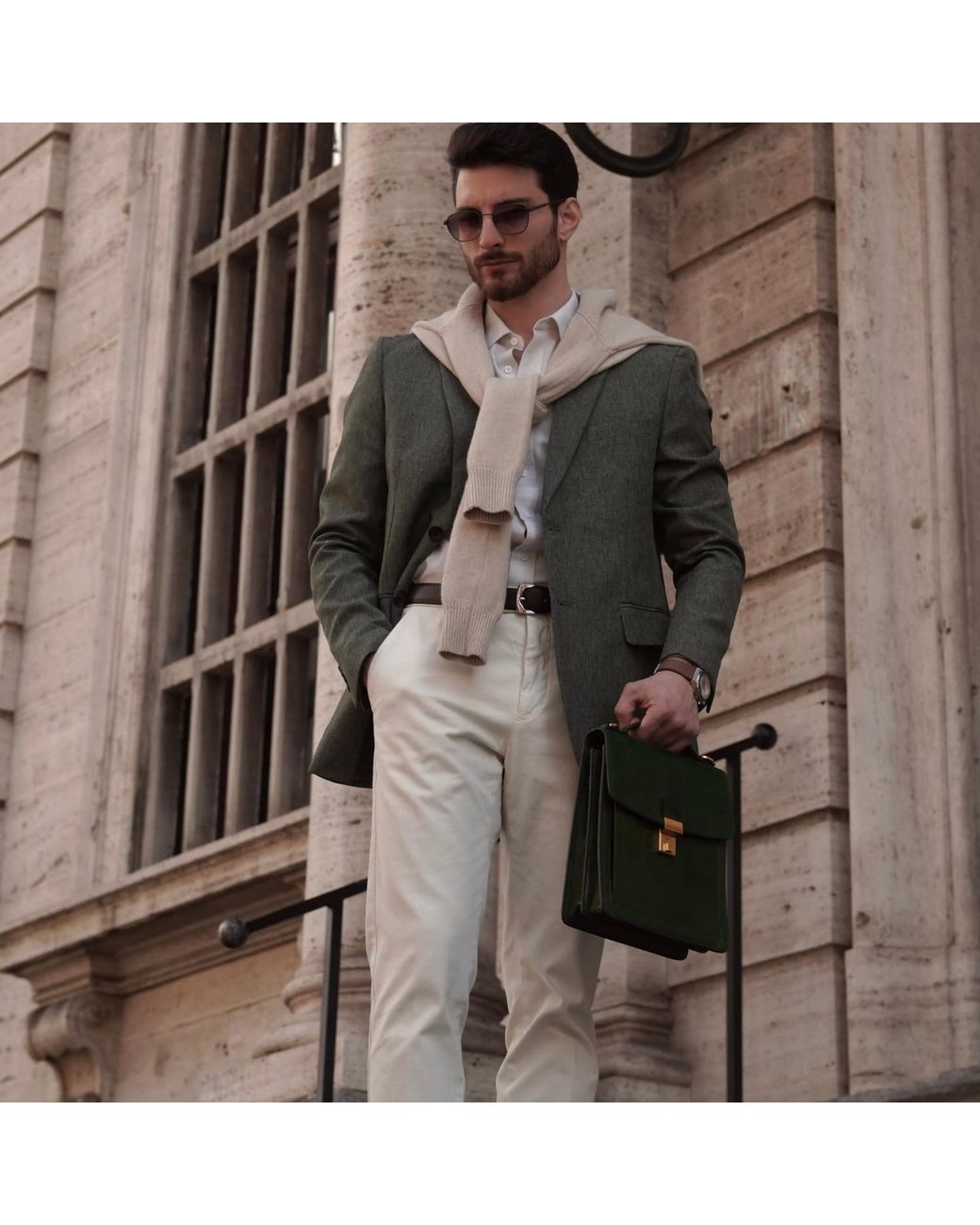 Time Resistance Green Small Leather Briefcase for men