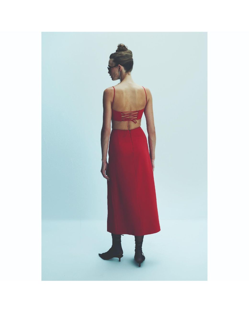 NAZLI CEREN Red Lea Crepe Midi Skirt