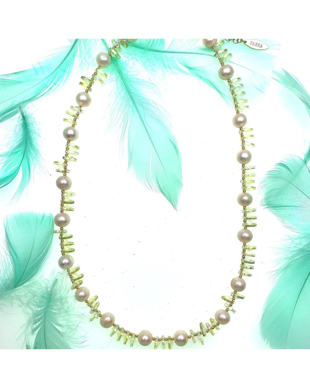 Farra Metallic Clear Crystals With Freshwater Pearls Necklace