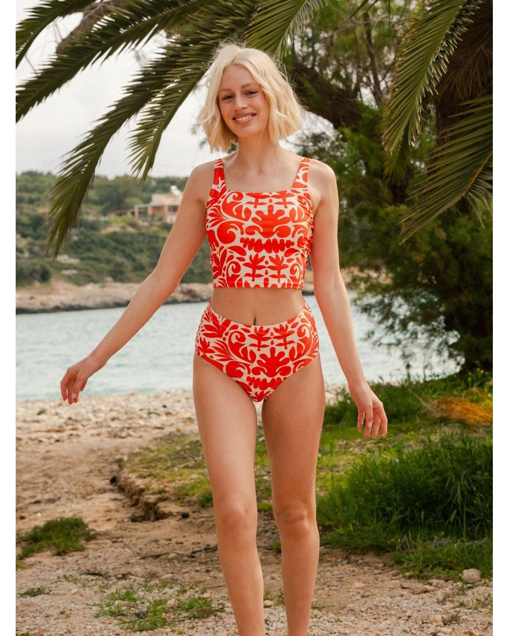 Lime Ricki Swimwear Orange Terracotta High-Waist Bottom
