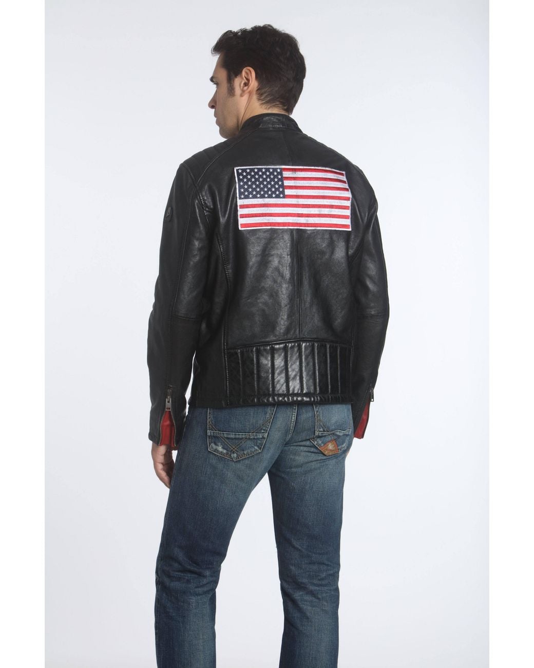 Mauritius Black American Flag Leather Jacket George for men