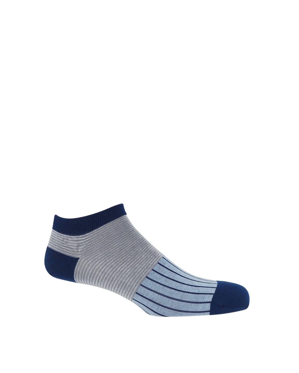 Peper Harow - Made in England Blue Oxford Stripe Luxury Crew & Trainer Socks for men