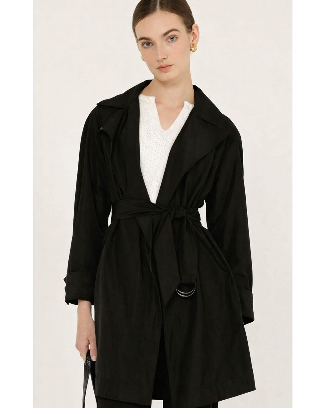 SACHA DRAKE Black Noir Water-Resistant Trench Coat
