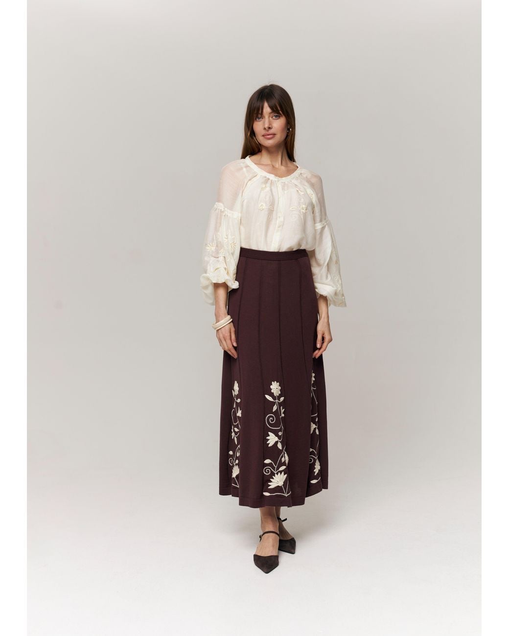 Annabo Purple Etherea Embroidered Merino Wool Maxi Skirt