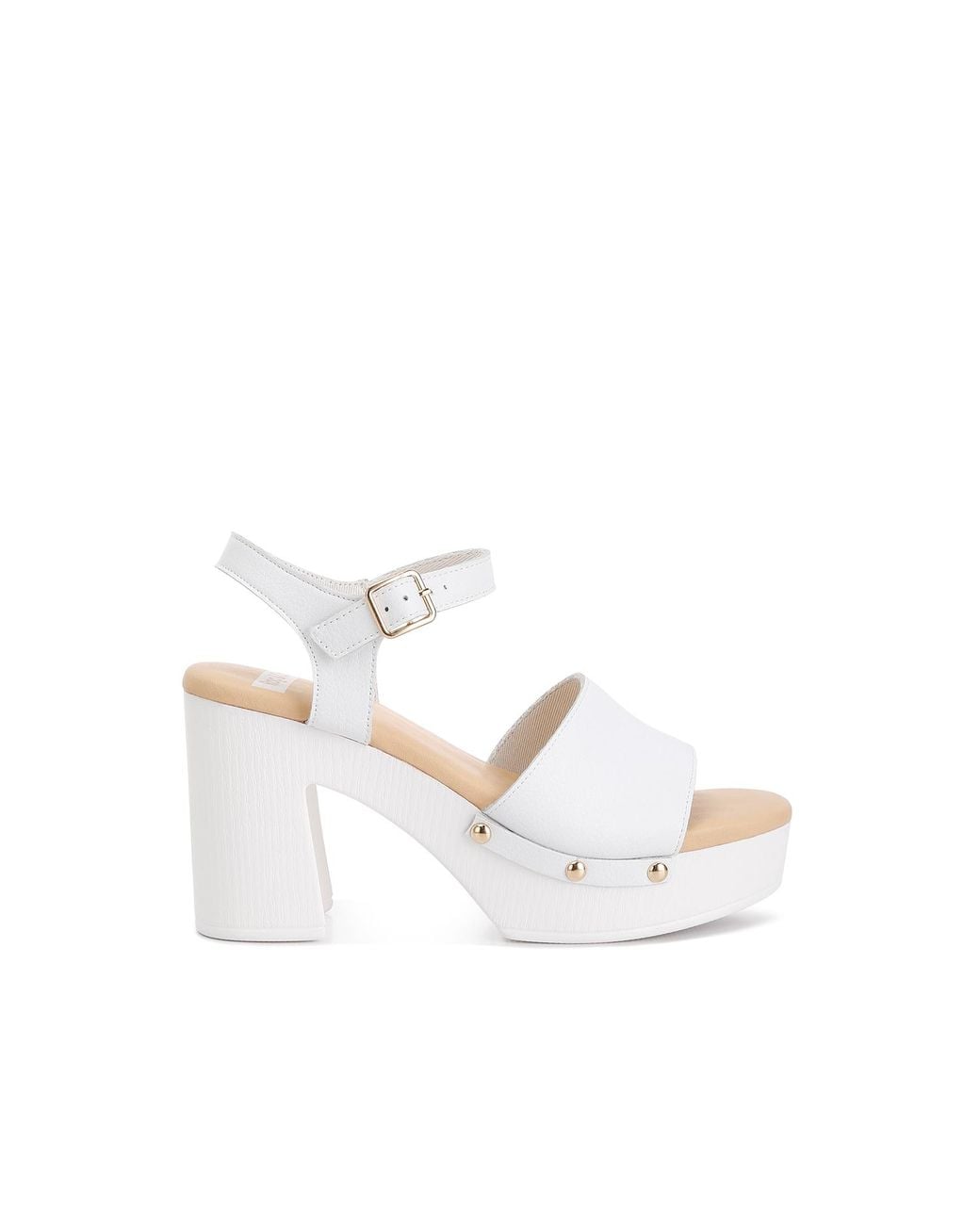 Rag & Co White Sawor Recycled Leather High Block Sandals