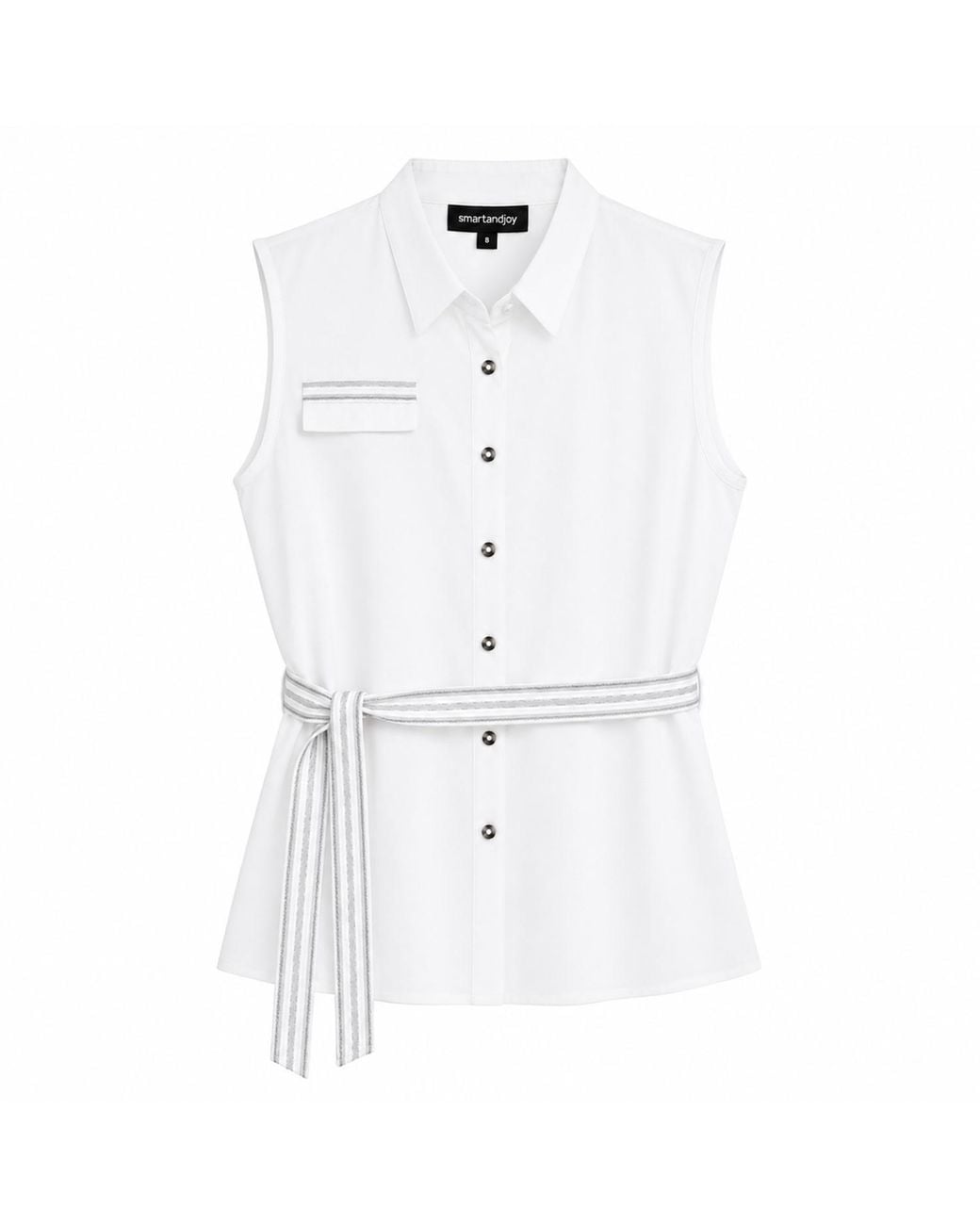 Smart and Joy White Sleeveless Shirt With Trimming for men