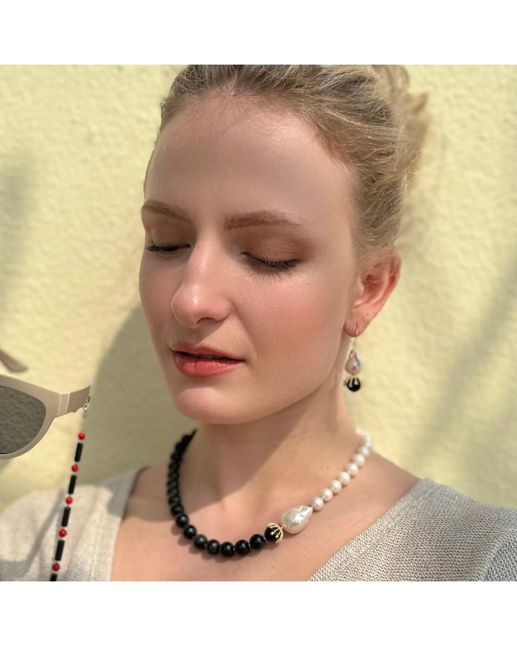 Farra Black Freshwater Pearls With Gemstone Timeless Necklace