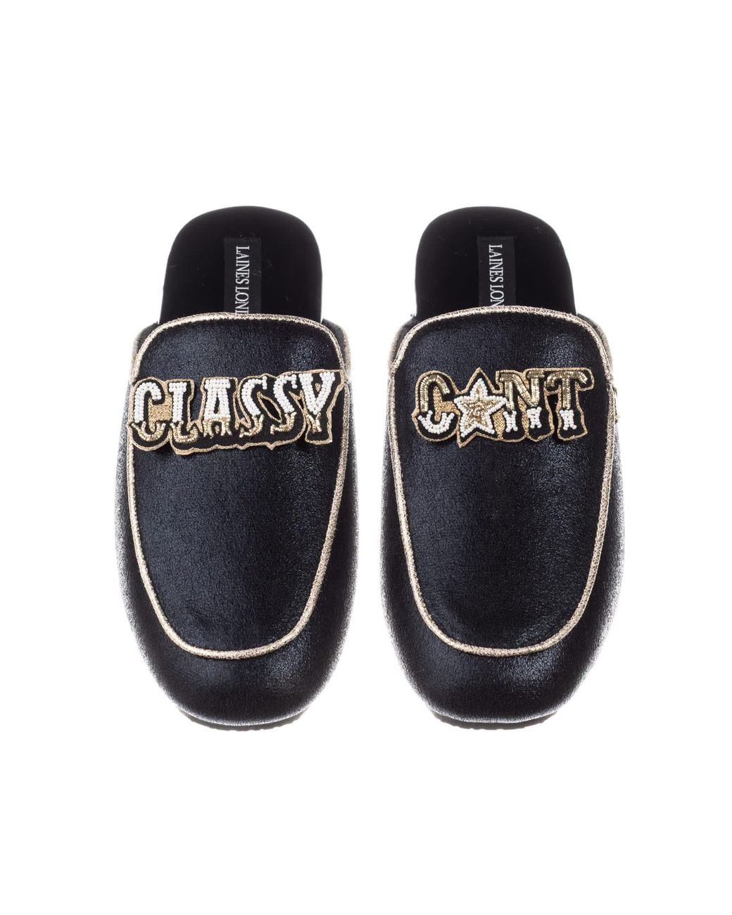 Laines London Black Classic Mules With Classy C*Nt Brooches