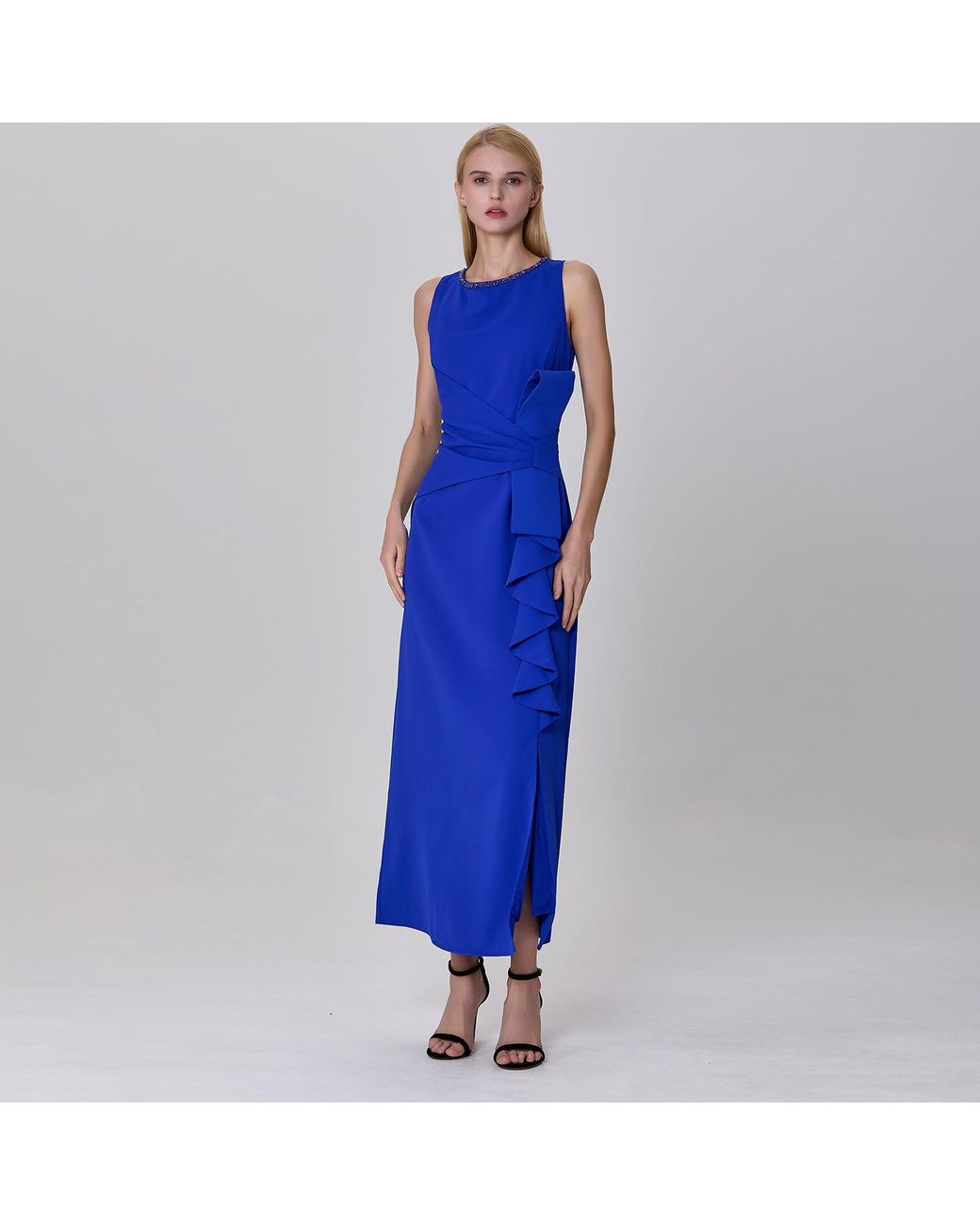 Smart and Joy Blue Asymmetric Ruffle Panel Dress