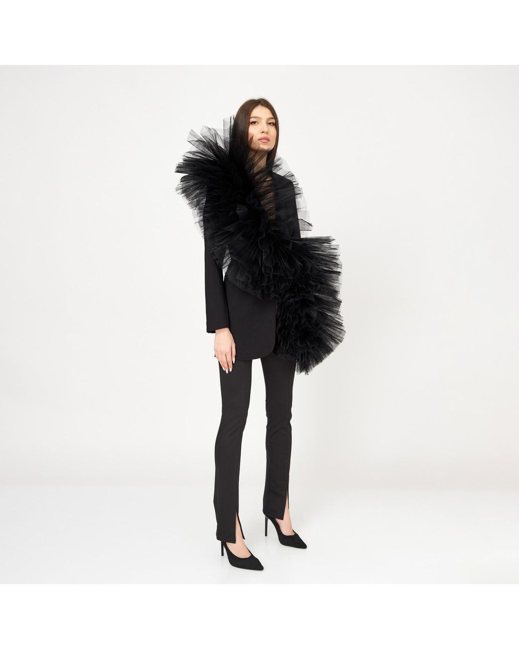 LIA ARAM Black Tulle-Adorned Blazer