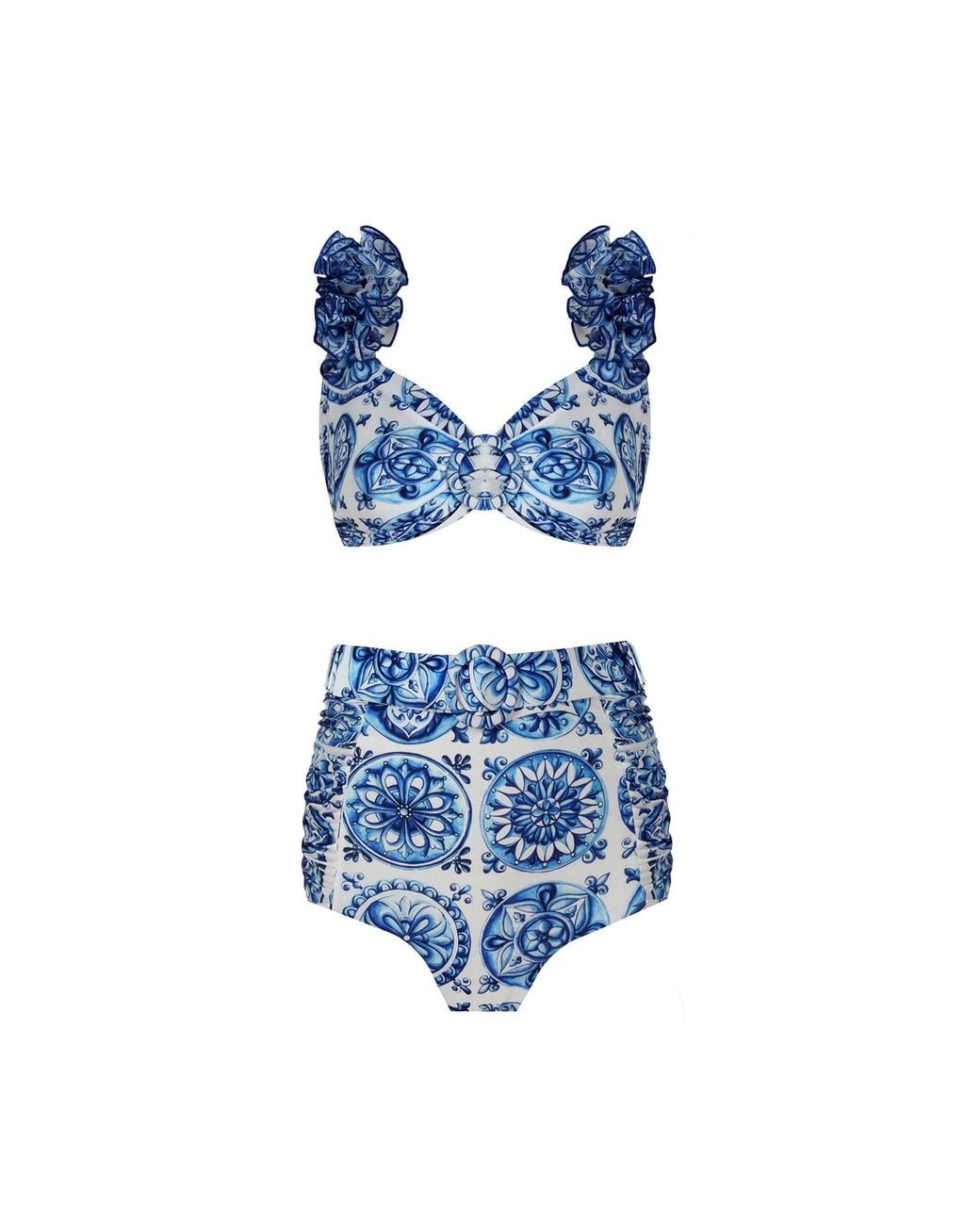 Nur Karaata Blue Lily Bleu Blanc Bikini Set