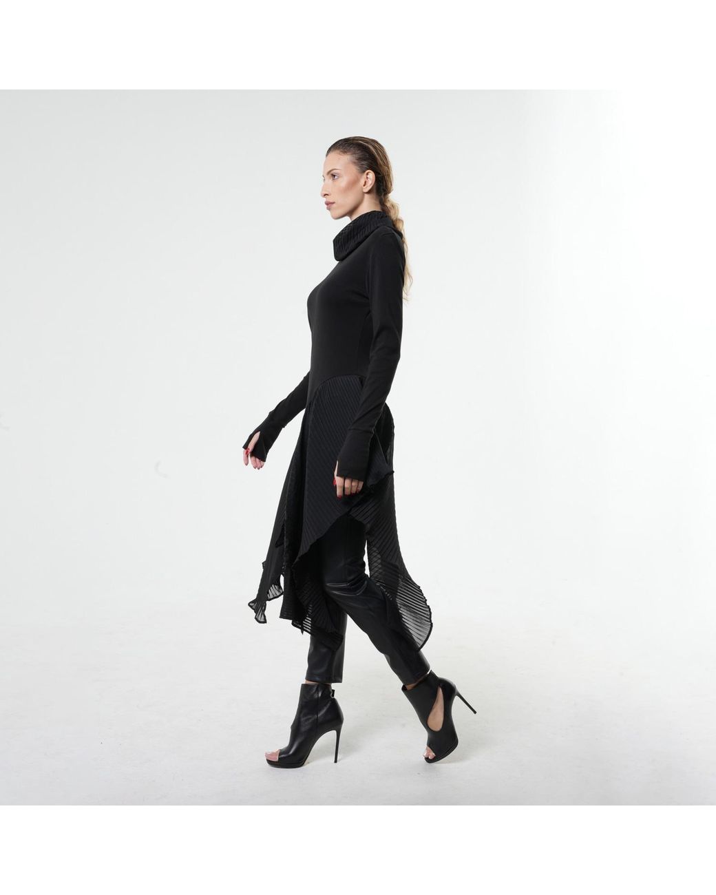 Metamorph Black Long Asymmetrical Chiffon Tunic