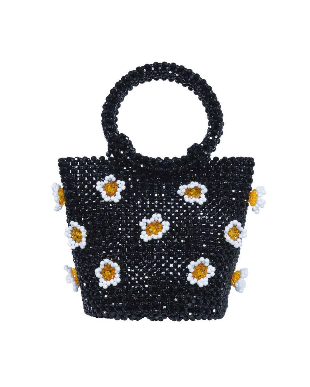Tillie Beads Blue 3D Daisy Round Handle Bucket Bead Bag