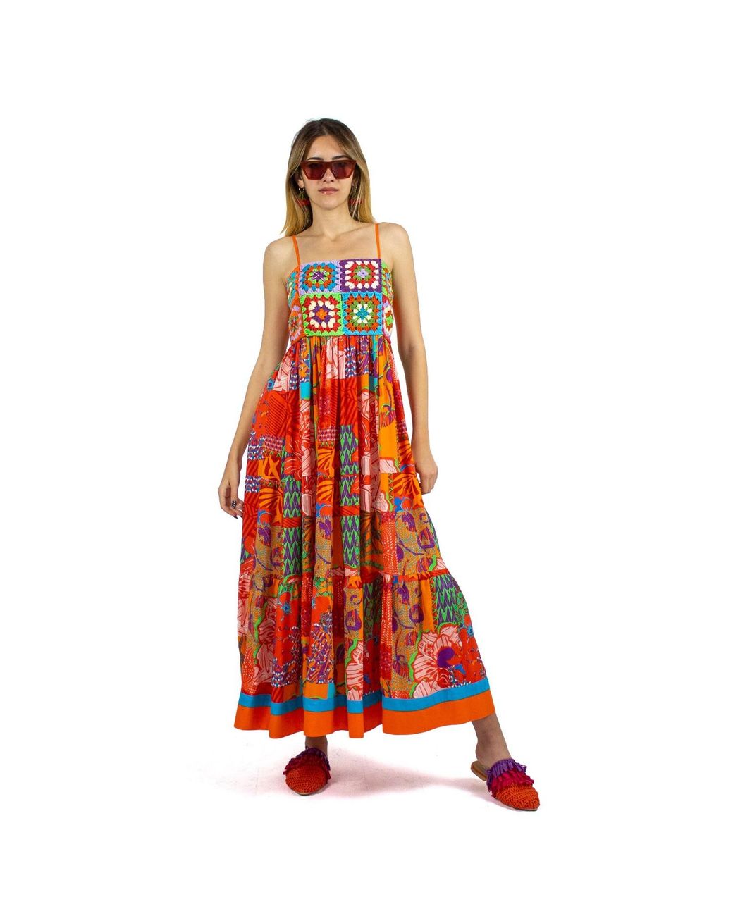 Lalipop Design Red Handmade Crochet Top Viscose Maxi Dress