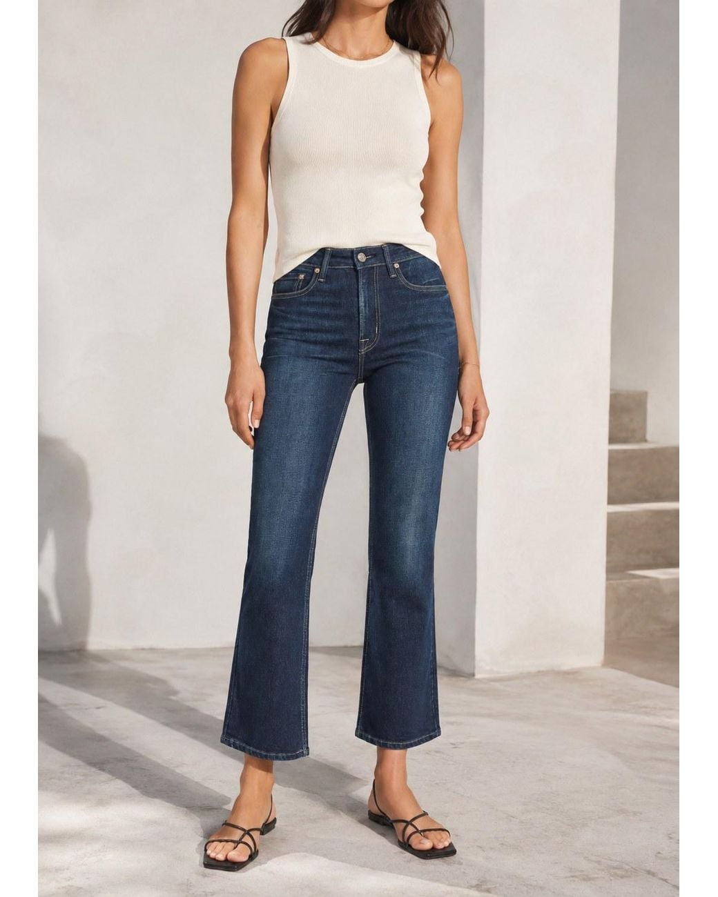 NOEND Blue Farrah Mid Rise Kick Flare