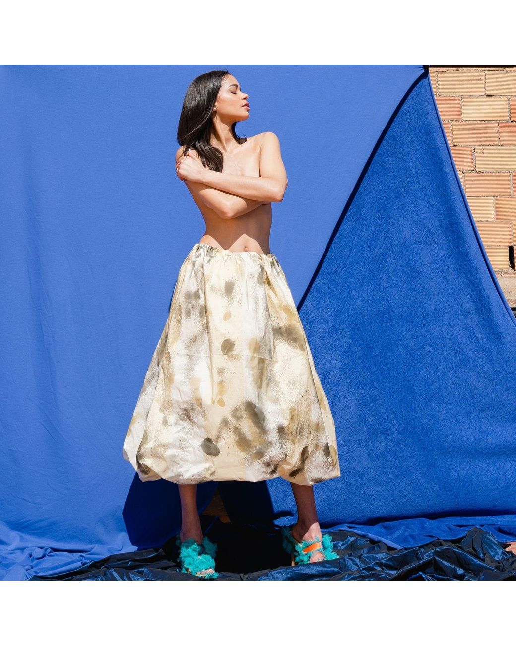 Miro Misljen Natural Hand-Painted Skirt Balloon Dress