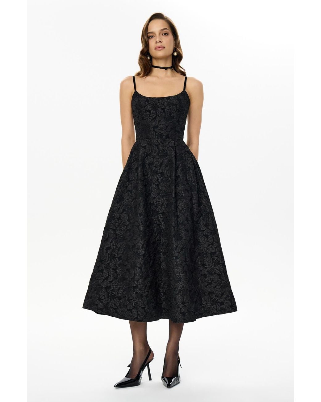 POST MERIDIEM Black Jacquard Fitted Corset Bustier Dress