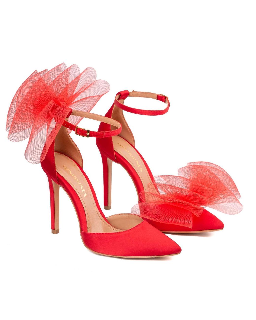 Ginissima Red Alice Bow Tulle Satin Shoes