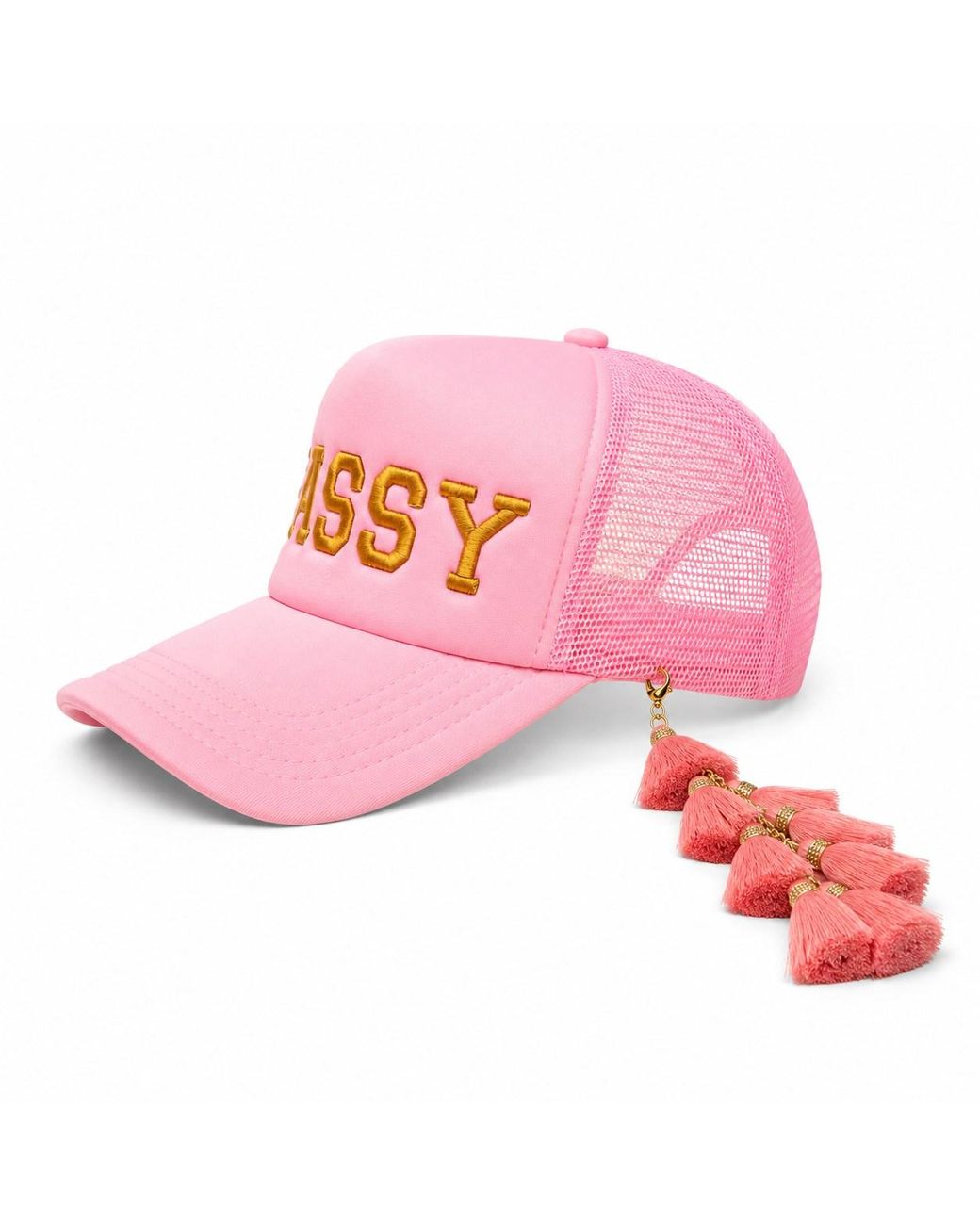 Julia Clancey Pink Sassy Peach Tassel Swinglet Trucker Cap