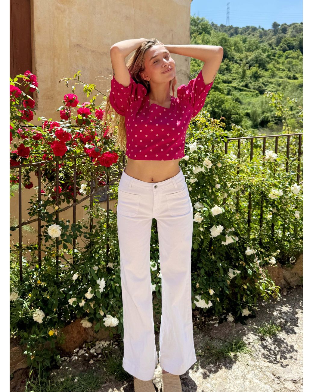 Mind Traveler Pink Carmi Burgundy Polka Dot Blouse