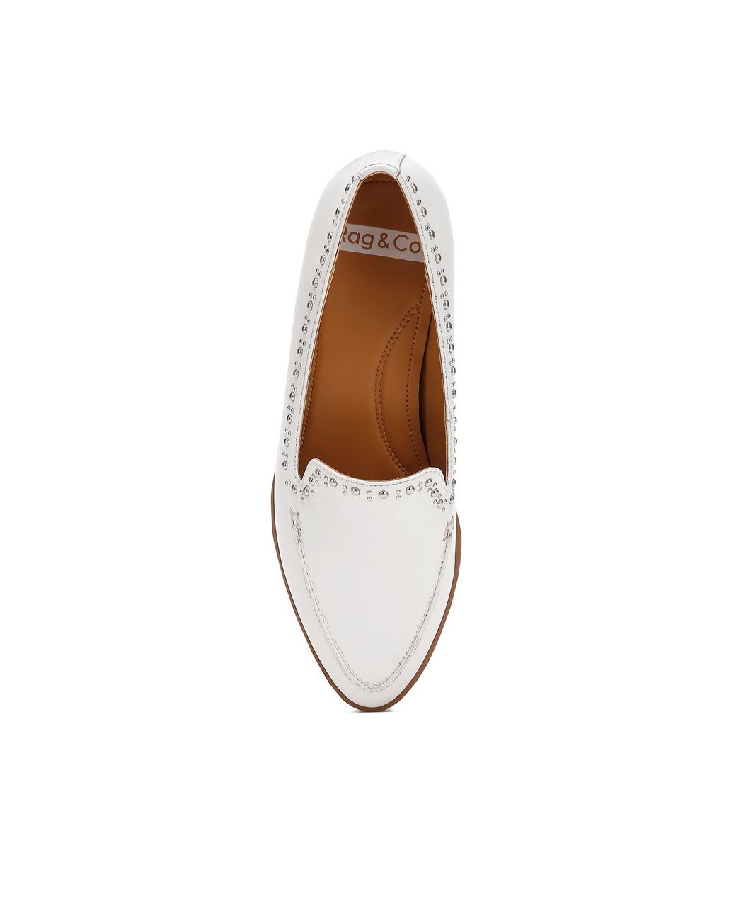 Rag & Co White Wolferton Delicate Stud Detail Leather Loafers