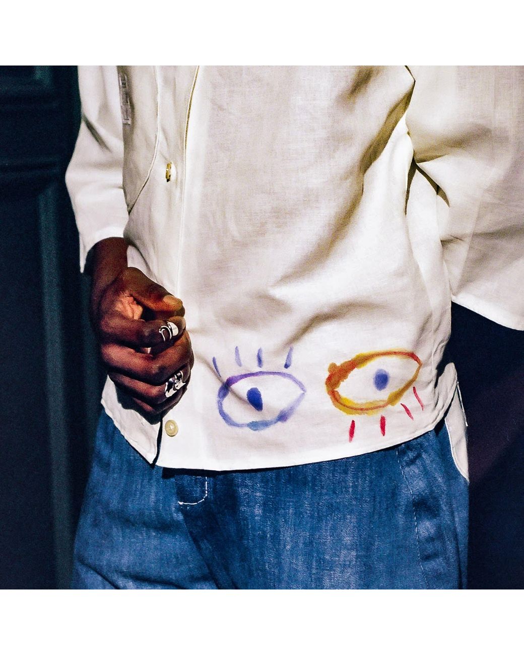 Maison Louis White Linen Cotton And Handpainted Eyes Havana Shirt for men