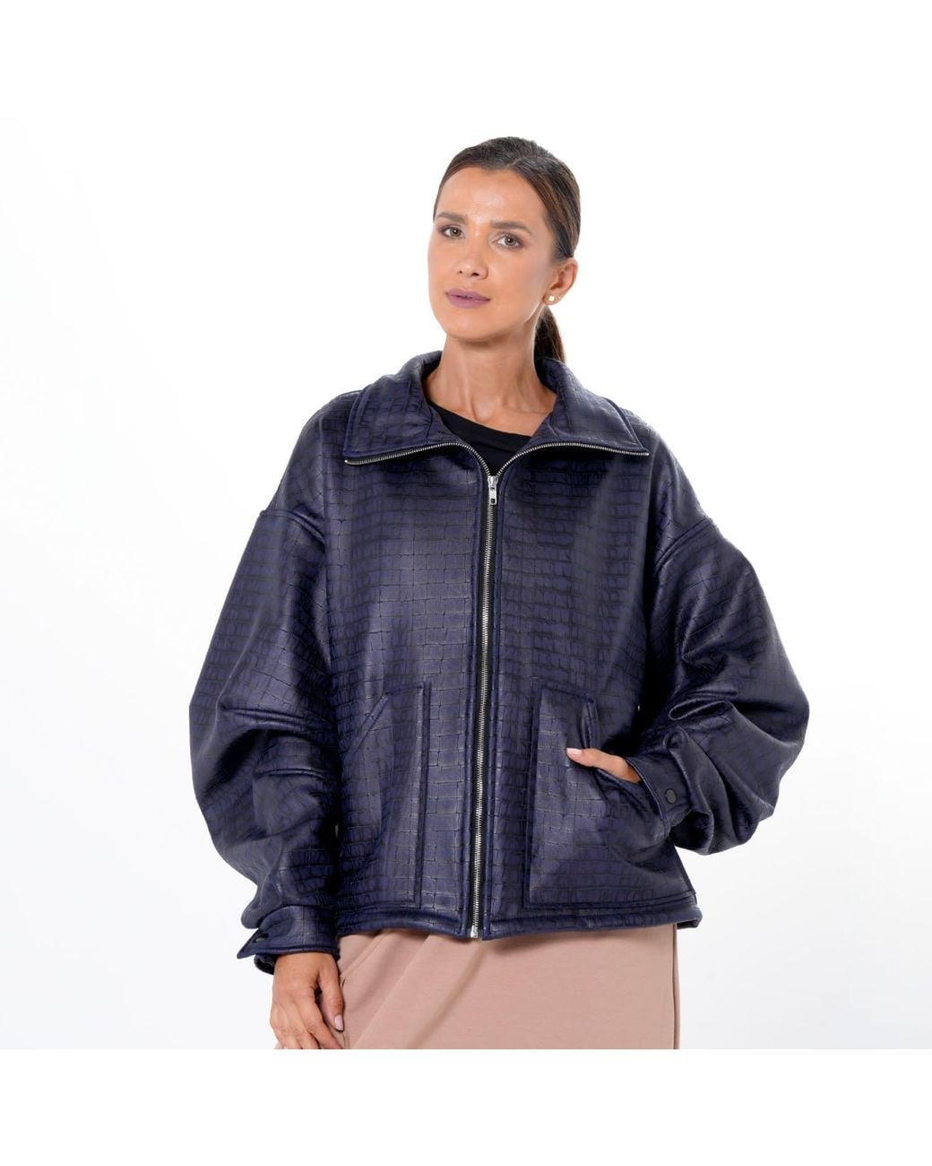 Metamorph Blue Oversized Croc-Effect Jacket