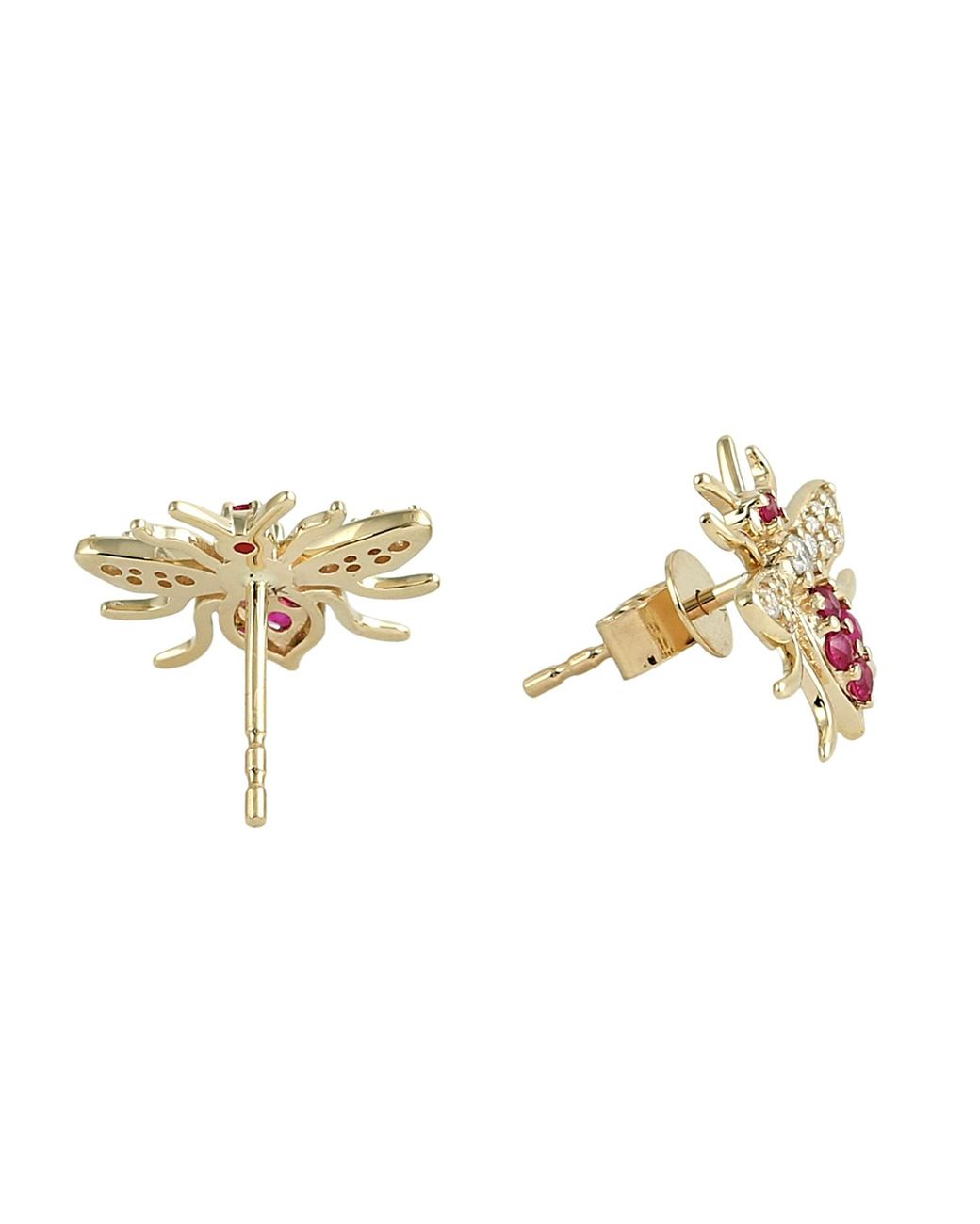 Artisan Metallic Natural Ruby & Diamond Bumble Bee Stud Earrings