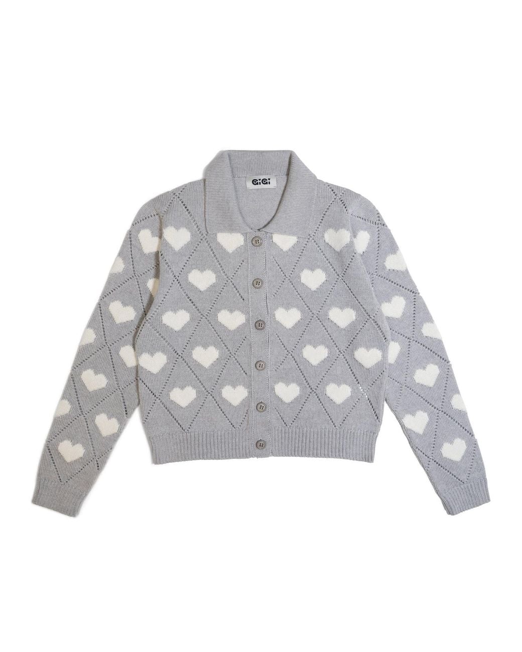 Gigi Knitwear Gray Love Polo Cardigan