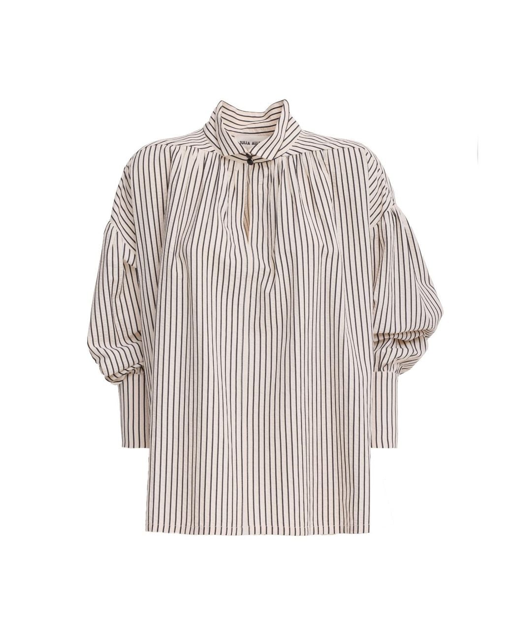 Julia Allert White Neutrals Striped Oversized Long Sleeve Blouse – Ivory