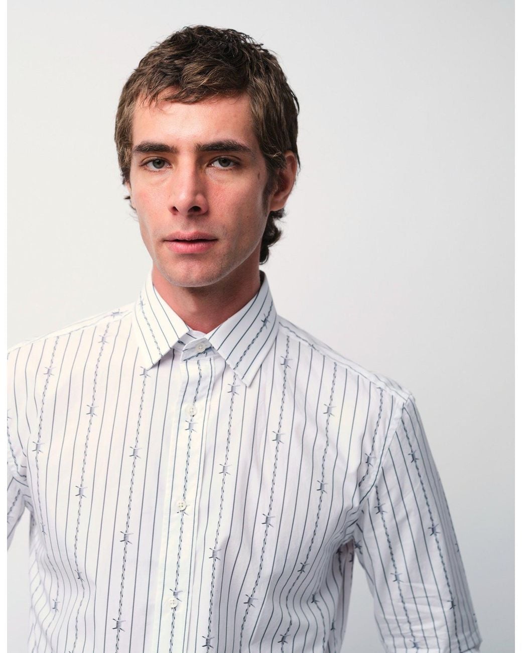 Gresham Blake White Barbed Wire Stripe Shirt for men