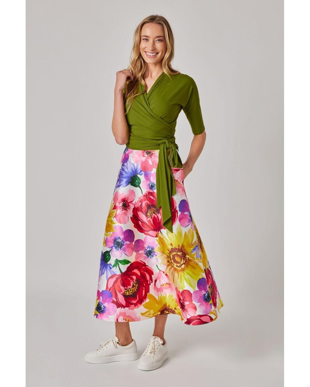 Marianna Déri Pink Summer Flowers Midi Skirt