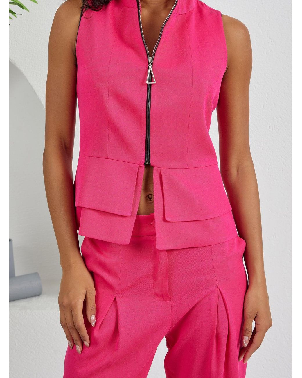 Lumina Eligma Pink Construct Suit Pants Ensemble Fuschia