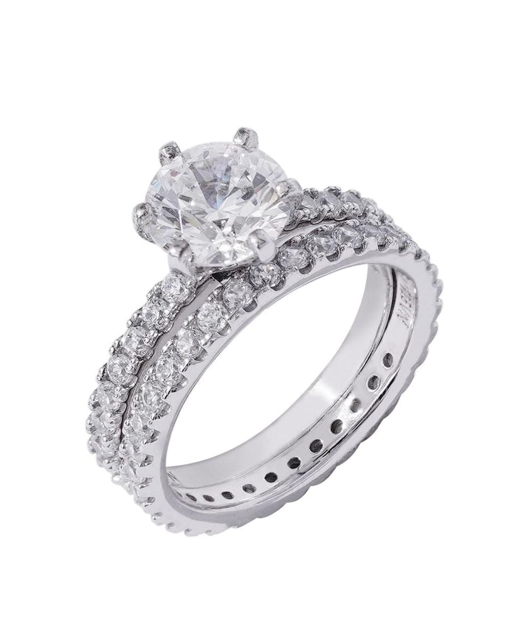 Diamonbliss White 3 Carats Round Cut Thin Band Wedding Set
