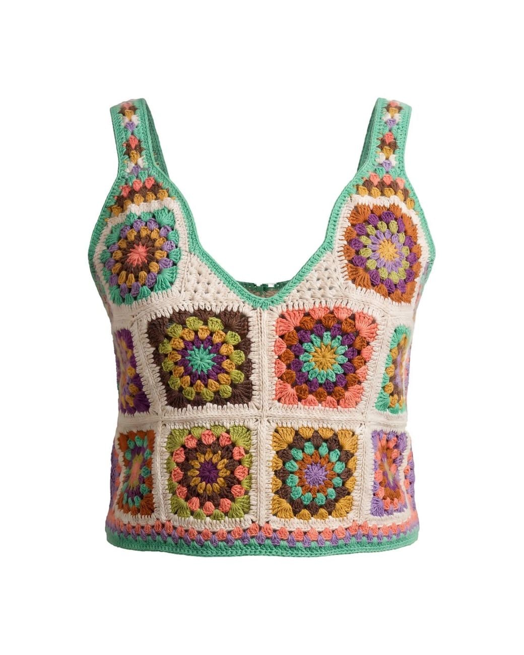 Ana Chic Red Sunburst Granny Square Handmade Crochet Crop Top