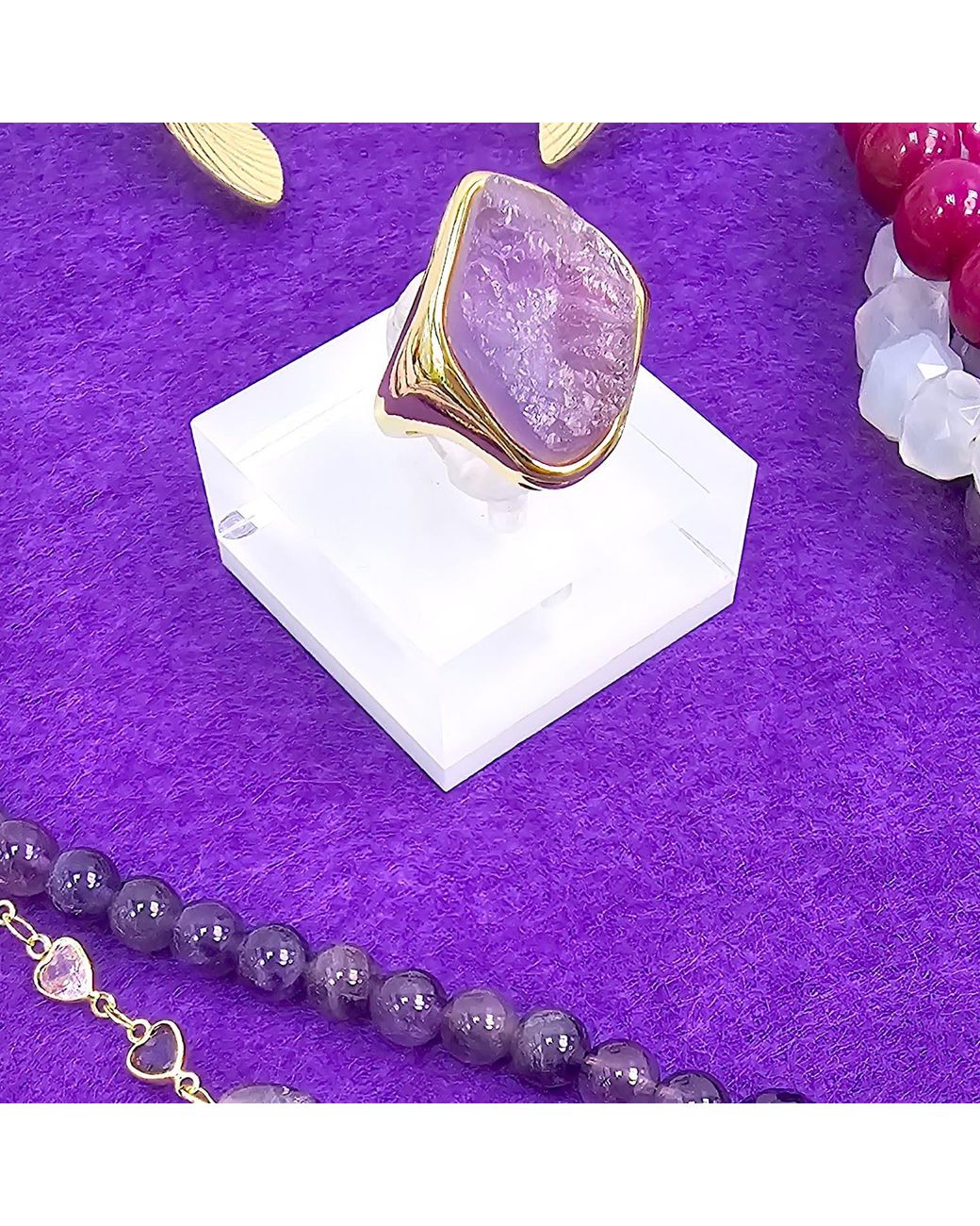 Farra Purple Unpolished Amethyst Stone Open Band Ring