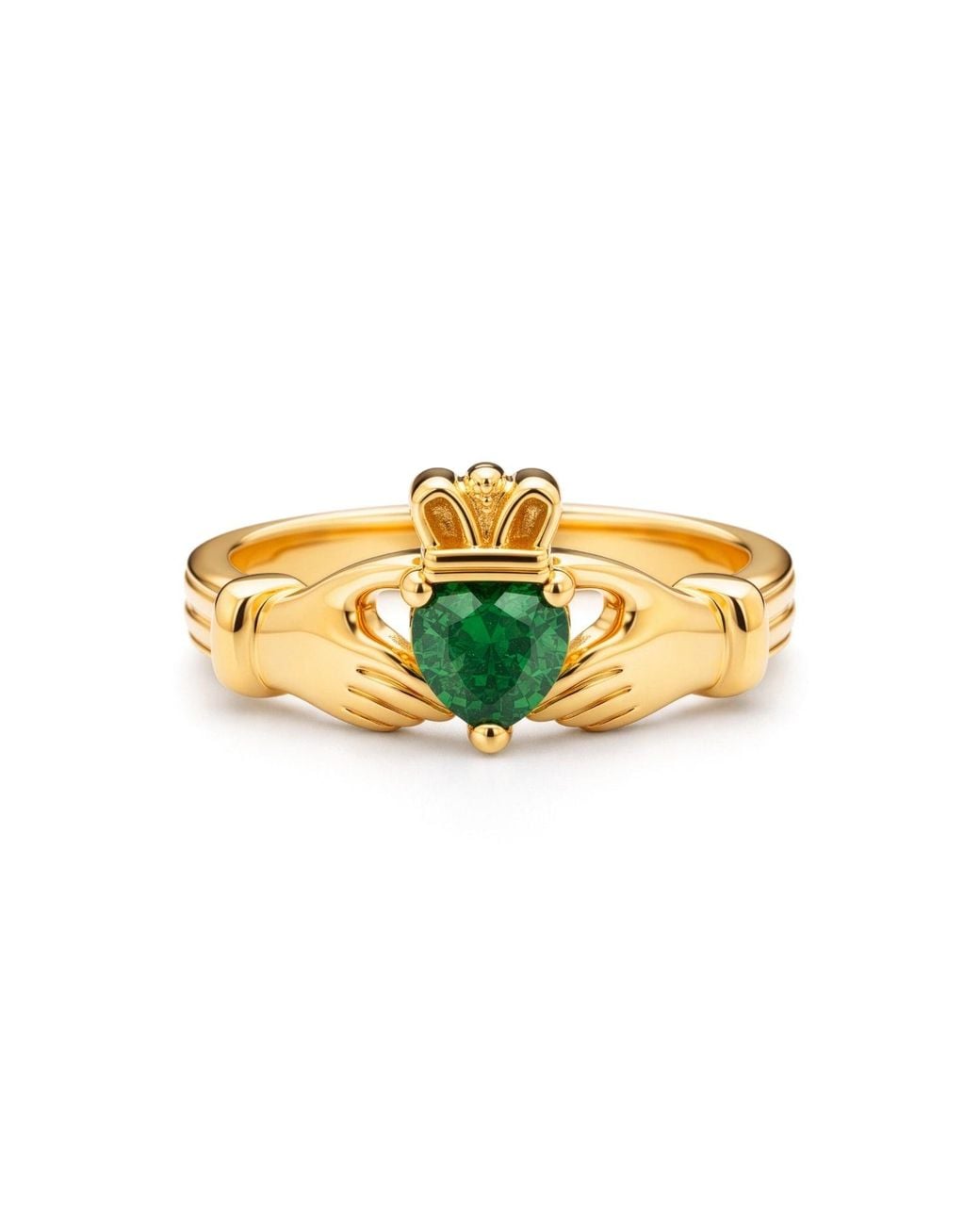 Seven Saints Yellow Claddagh Heart Ring Love, Friendship, Loyalty Emerald Zirconia And