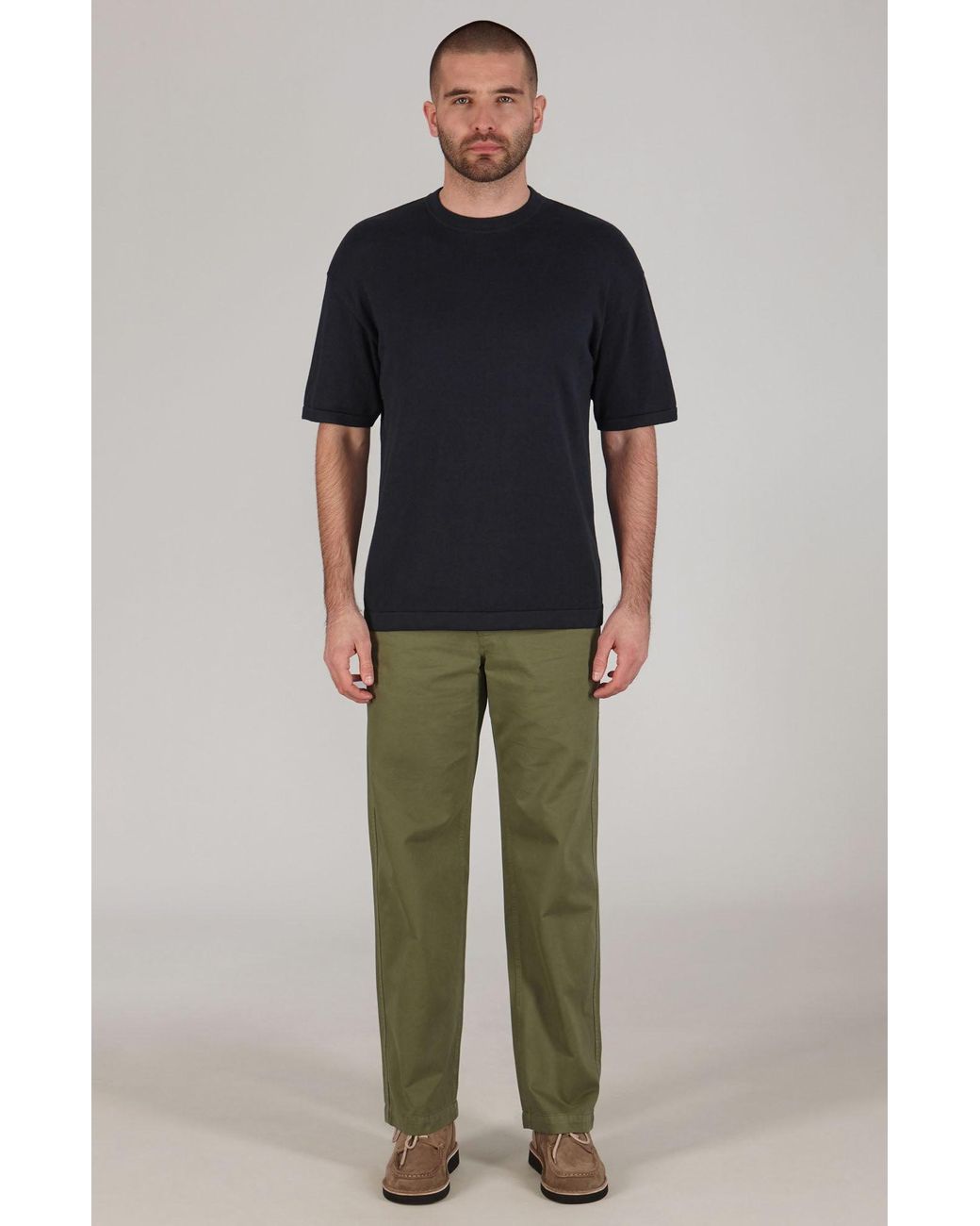 Paul James Knitwear Blue Lightweight Cotton Ewan Oversized Knitted T-Shirt for men