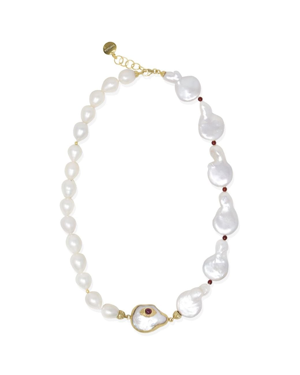 Vintouch Italy Multicolor The Eye Gold-plated Pink Ruby & Pearl Statement Necklace