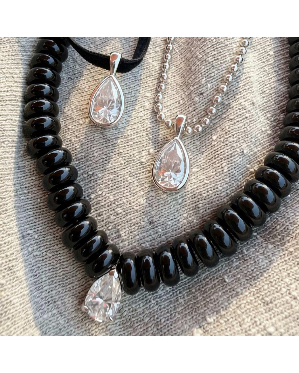 Leni James Black The Sloane Agate And Moissanite Necklace