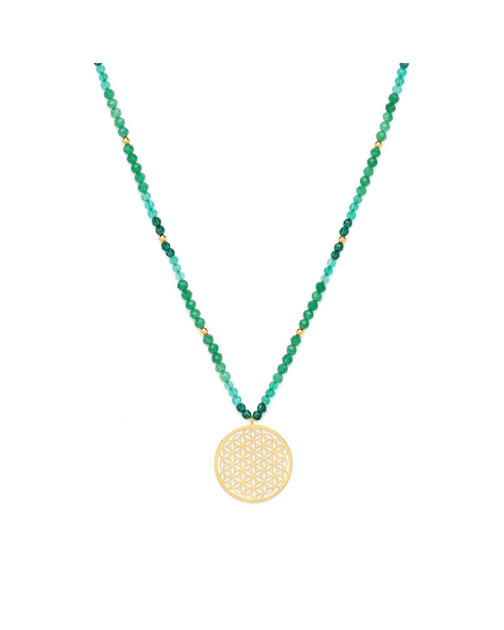 Seven Saints Metallic Joy And Prosperity Flower Of Life Necklace, Aventurine, Spinel, Chrysoprase, All Gender