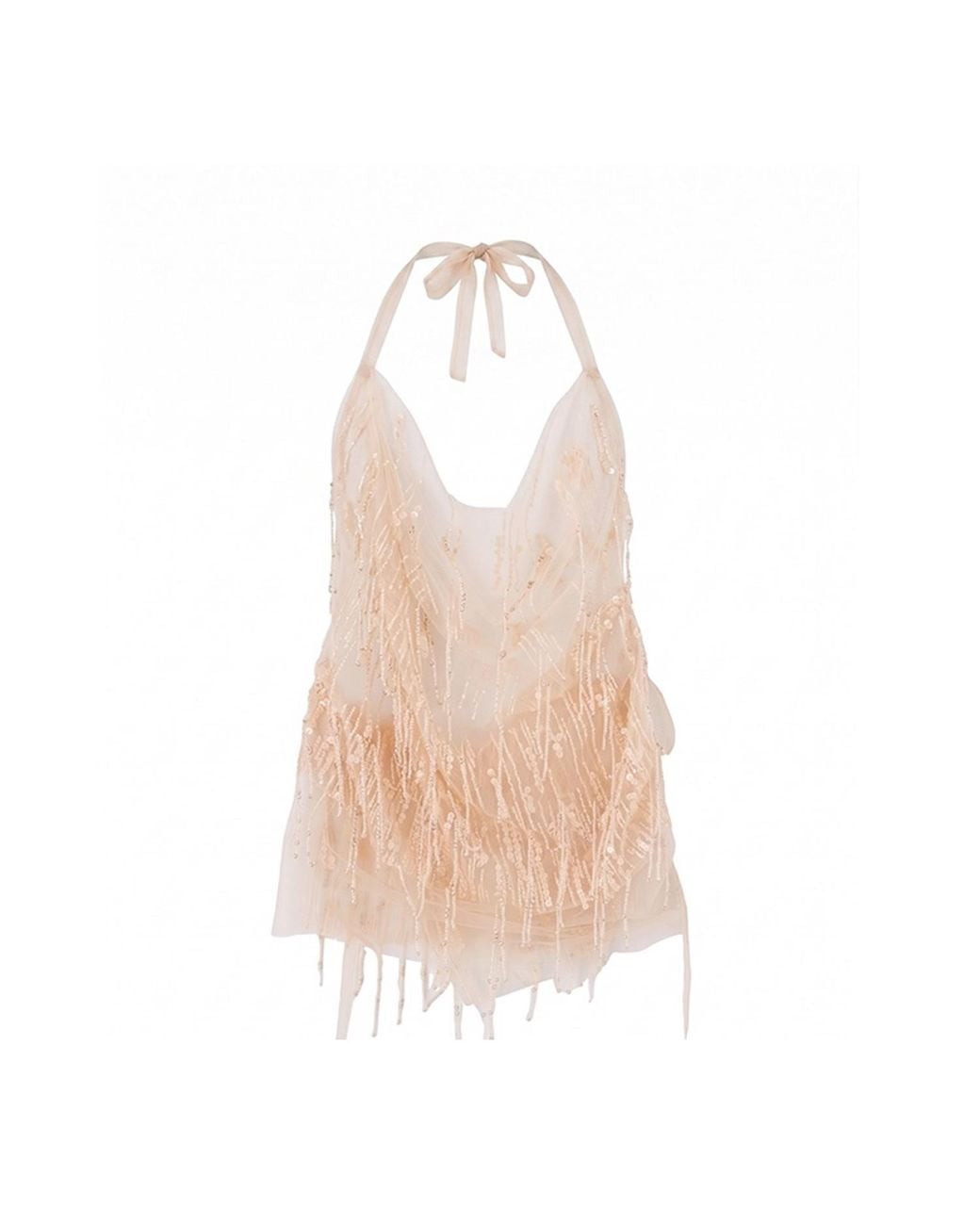 Belsize25 Natural Mayfair Series – Sheer Beaded Tassel Mesh Top