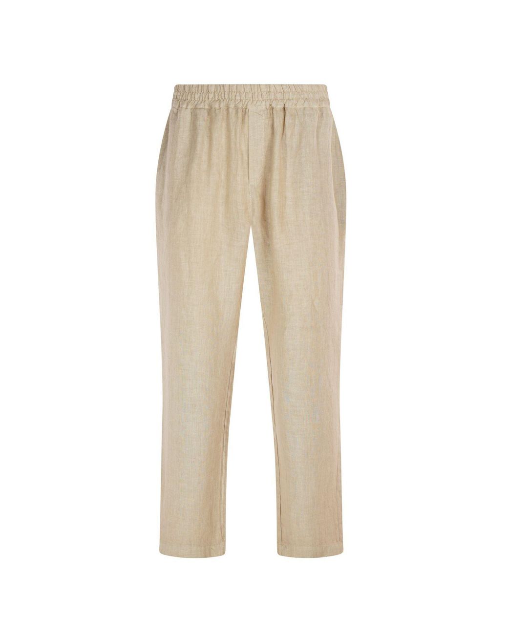 Haris Cotton Natural Neutrals Linen Pants With Elastic Waistband And Back Pockets Beach Sand for men