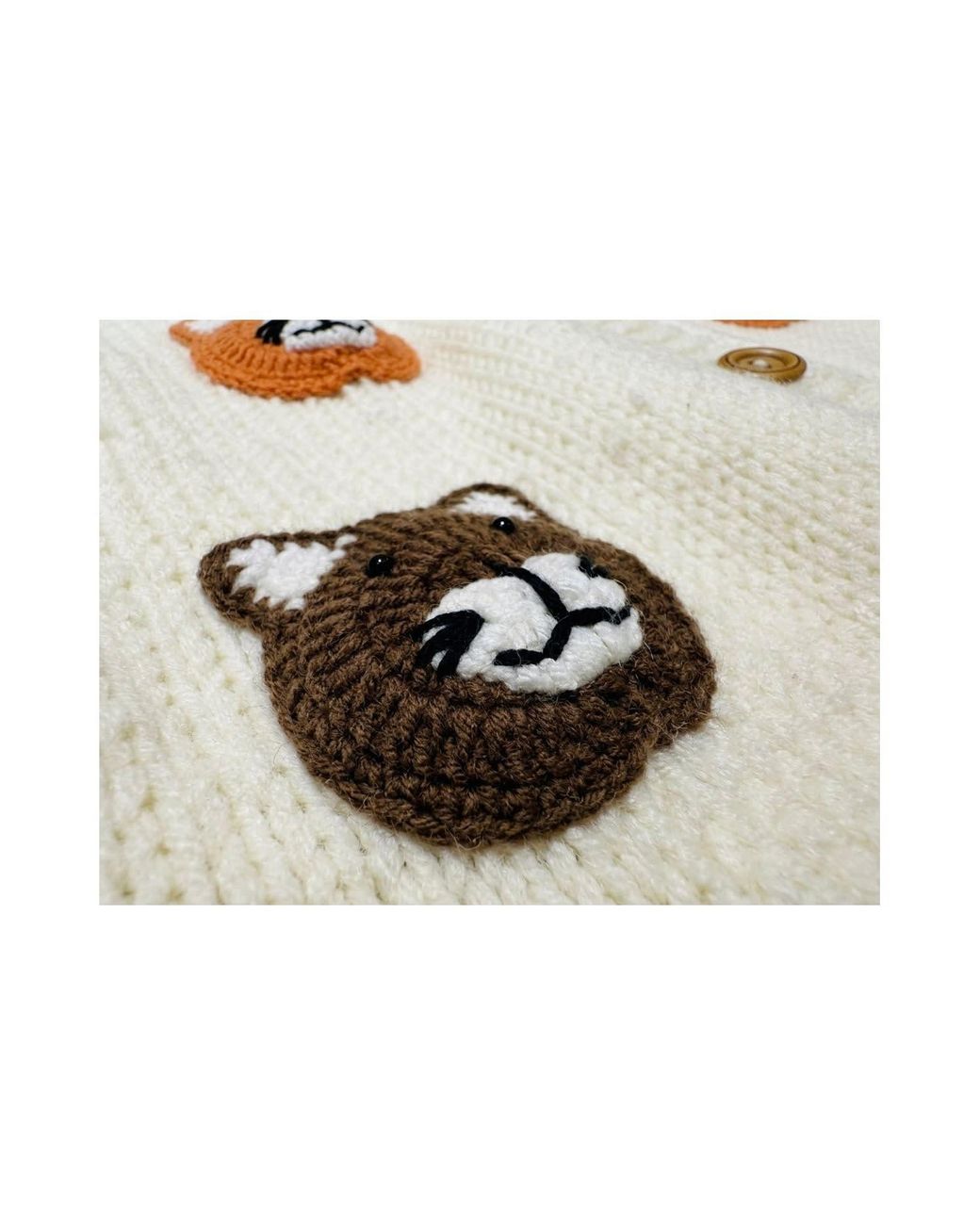 Ana Chic Natural Neutrals Cat Motif Handmade Knitted Cardigan