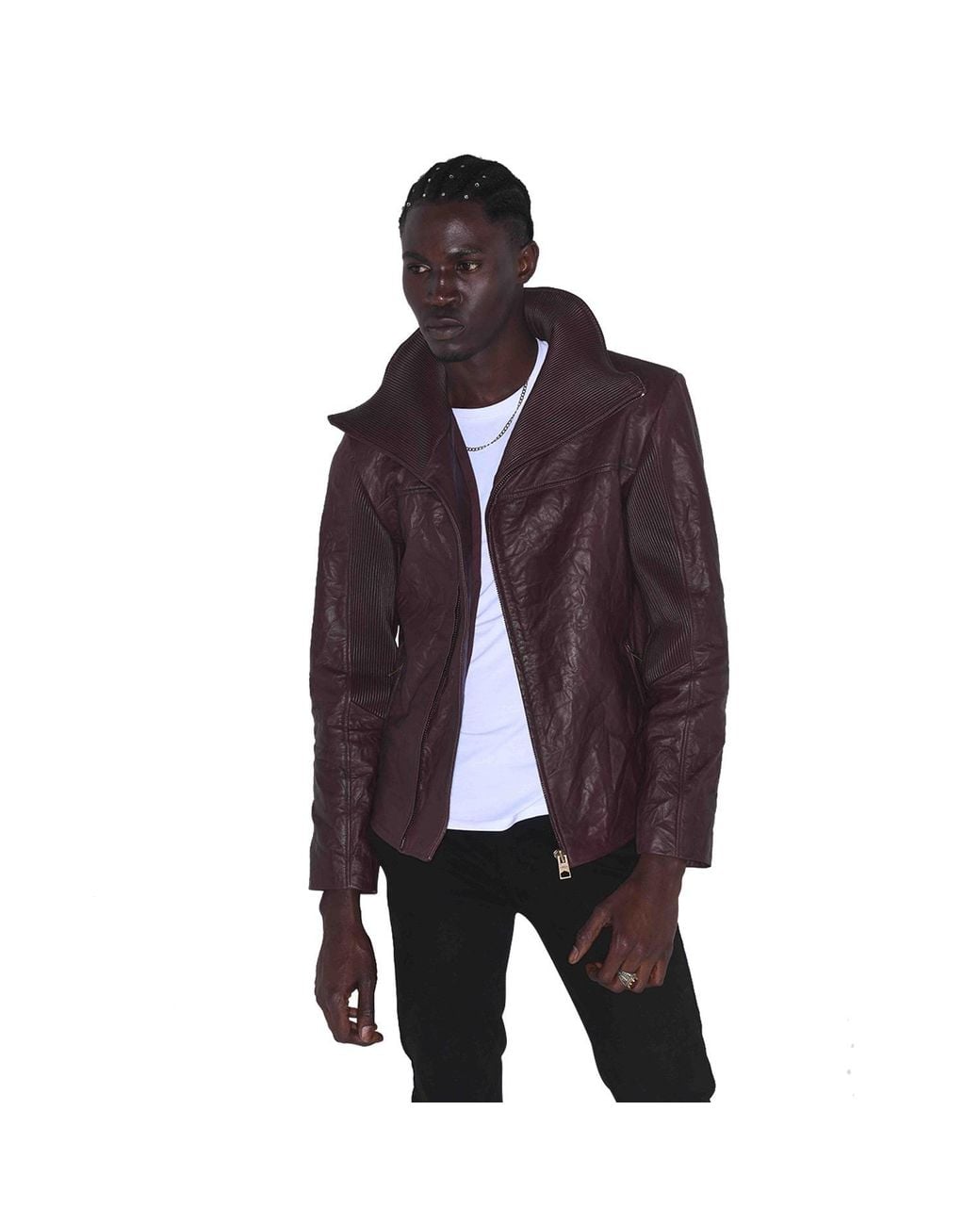 Zasta Studio Gray Armor Zipped Biker Leather Jacket for men