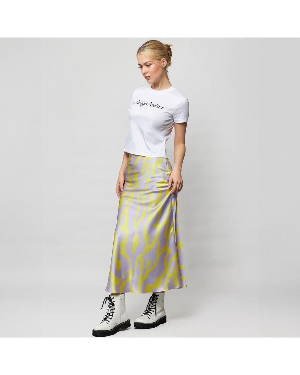 Solgo Atelier Green Samantha Printed Silk Midi Slip Skirt With Silk Chiffon Lining