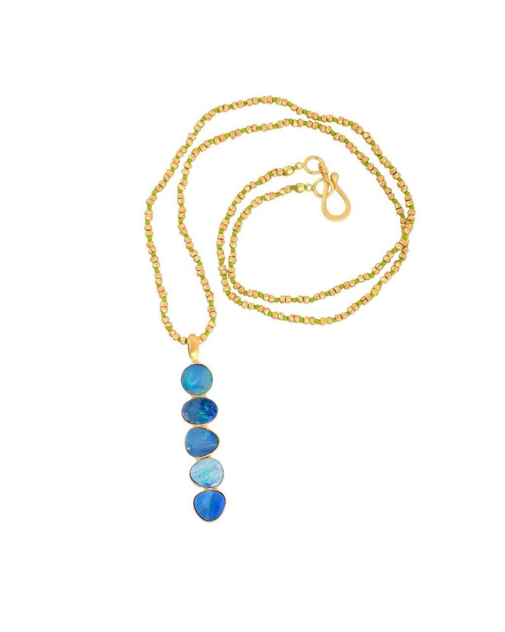 Opium Jewels Metallic Australian Opal Wand Necklace With Woven Thread