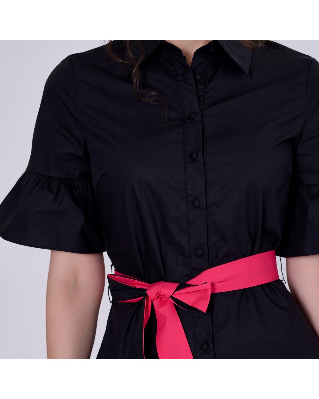 Smart and Joy Black Skater Cotton Ruffle Dress