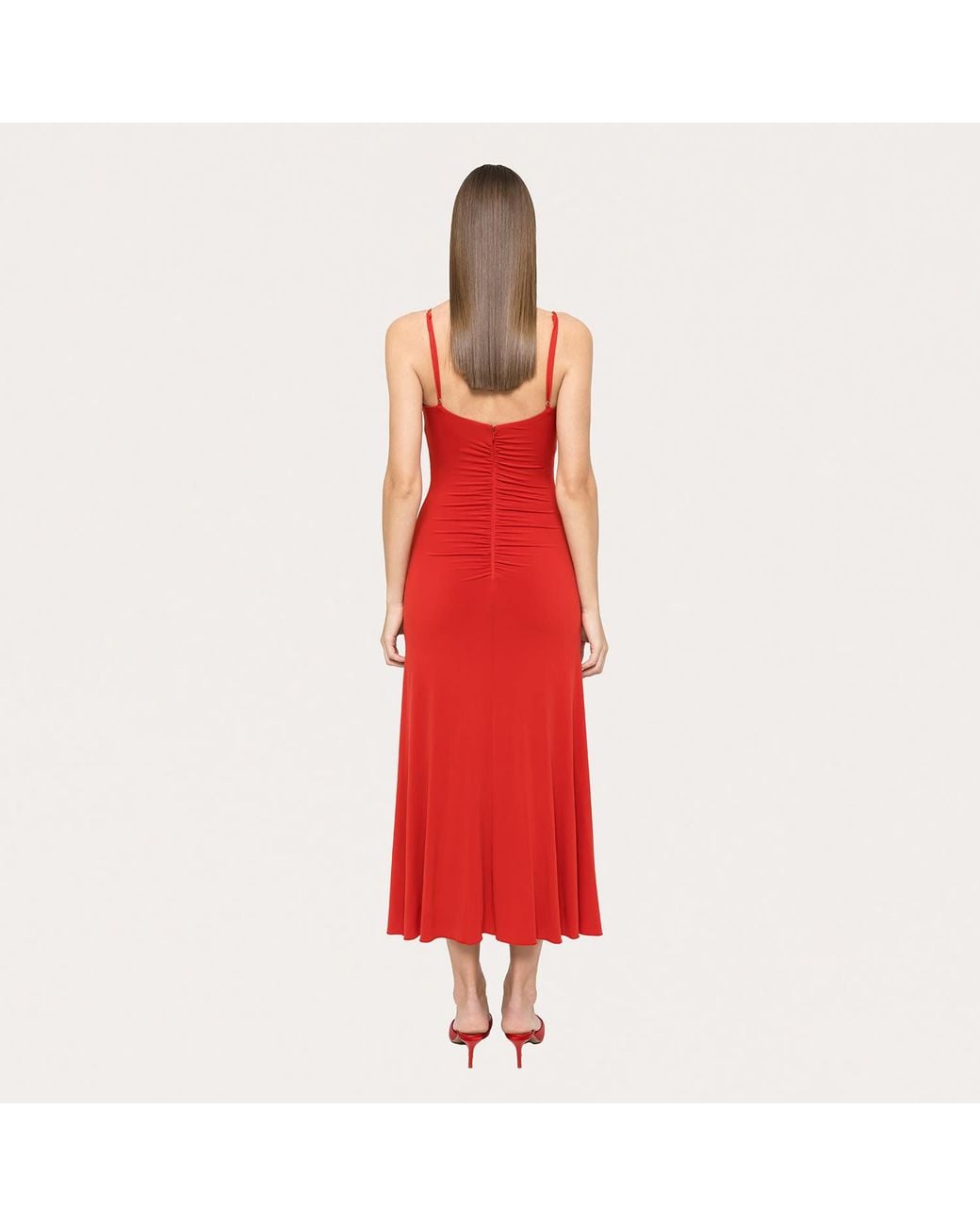 Nissa Red Floral-Applique Jersey Midi Dress